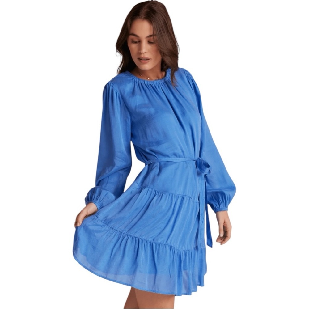 BELLA DAHL Tiered Mini Dress W/ Belt In Pacific Sea Size‎ S